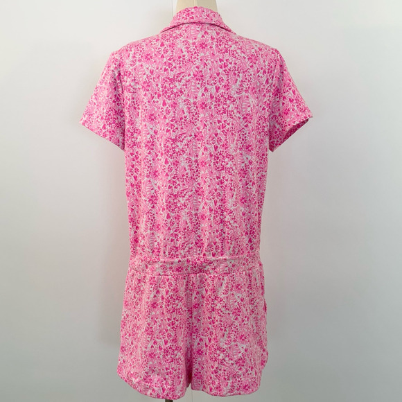 Lilly Pulitzer Jorgie Romper Short-Sleeve Pink Shandy Invest A Gator Floral | XS - Picture 7 of 12